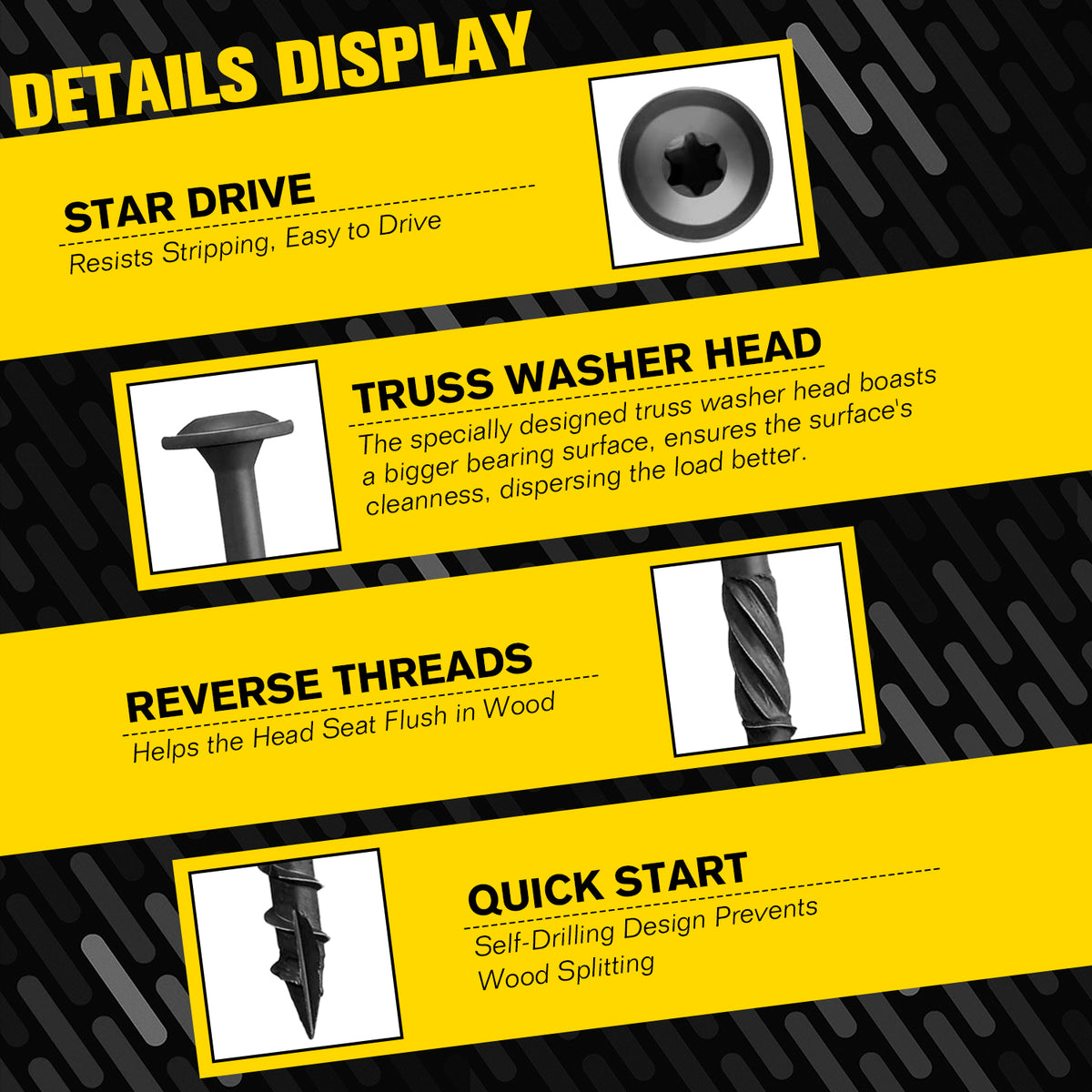 VKKM Black Structural Wood Screws - T30 Torx Flat Head - #14 x 3-6 inch Sizes - Free Bit - image 10