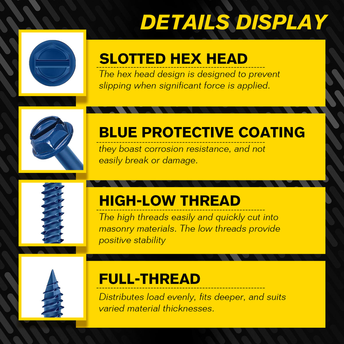 VKKM Slotted Hex Head Concrete Screws - Blue Coated Hi‑Lo Thread - Masonry Fasteners for Concrete & Brick - image 9