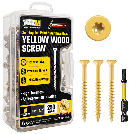 VKKM Yellow Wood Screws - T25 Star Drive with Free Bit - image 2
