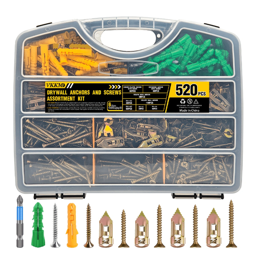 VKKM 520Pcs Drywall Anchors and Screws Kit - Plastic & Metal Wall Plug Assortment
