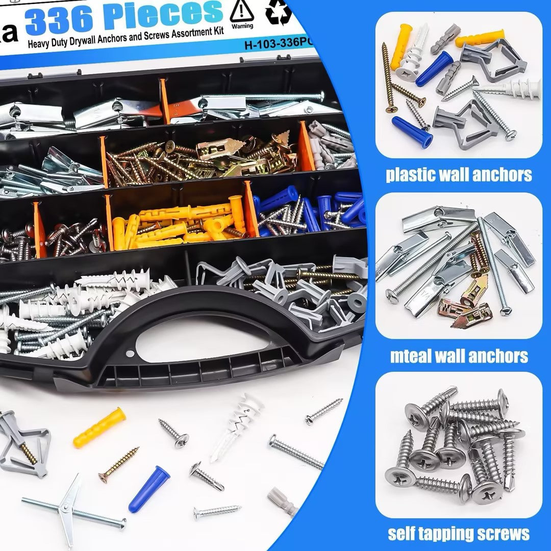 VKKM 336Pcs Drywall Anchors and Screws Kit - Metal & Plastic Wall Plug Assortment - image 6