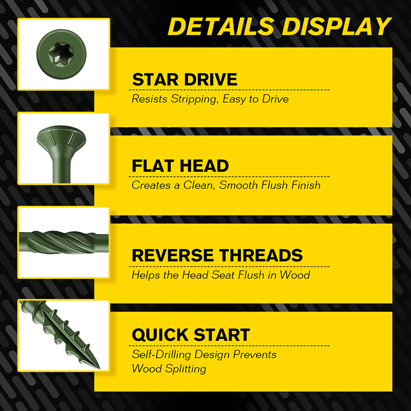 VKKM Green Knurled Wood Screws - T25 Star Drive with Free Bit - image 12