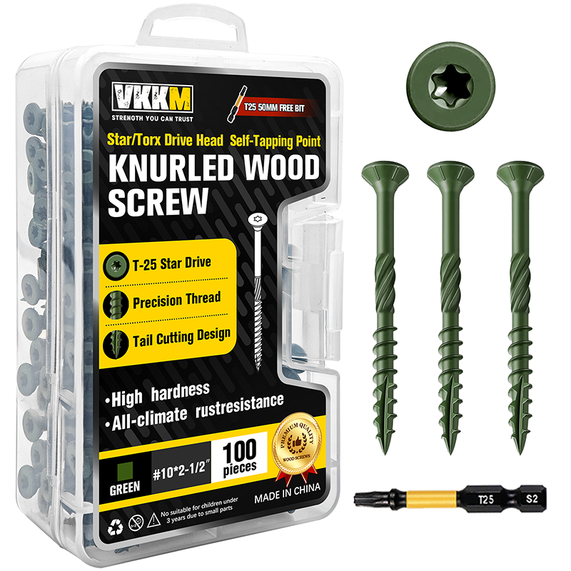 VKKM Green Knurled Wood Screws - T25 Star Drive with Free Bit - image 4