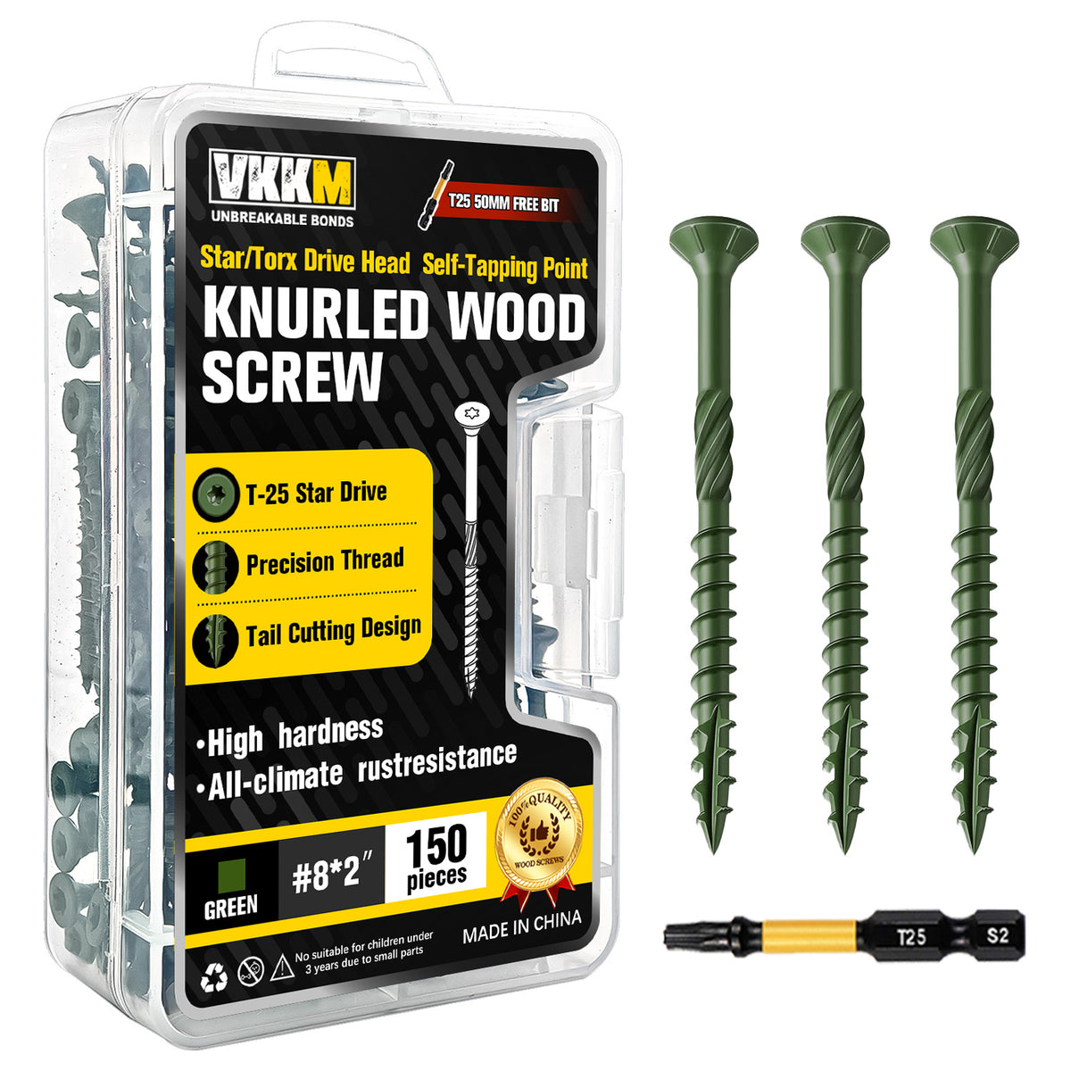 VKKM Green Knurled Wood Screws - T25 Star Drive with Free Bit - image 2