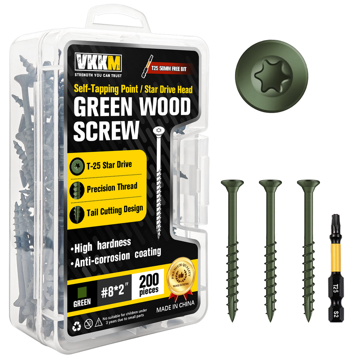 VKKM Green Wood Screws - T25 Star Drive with Free Bit
