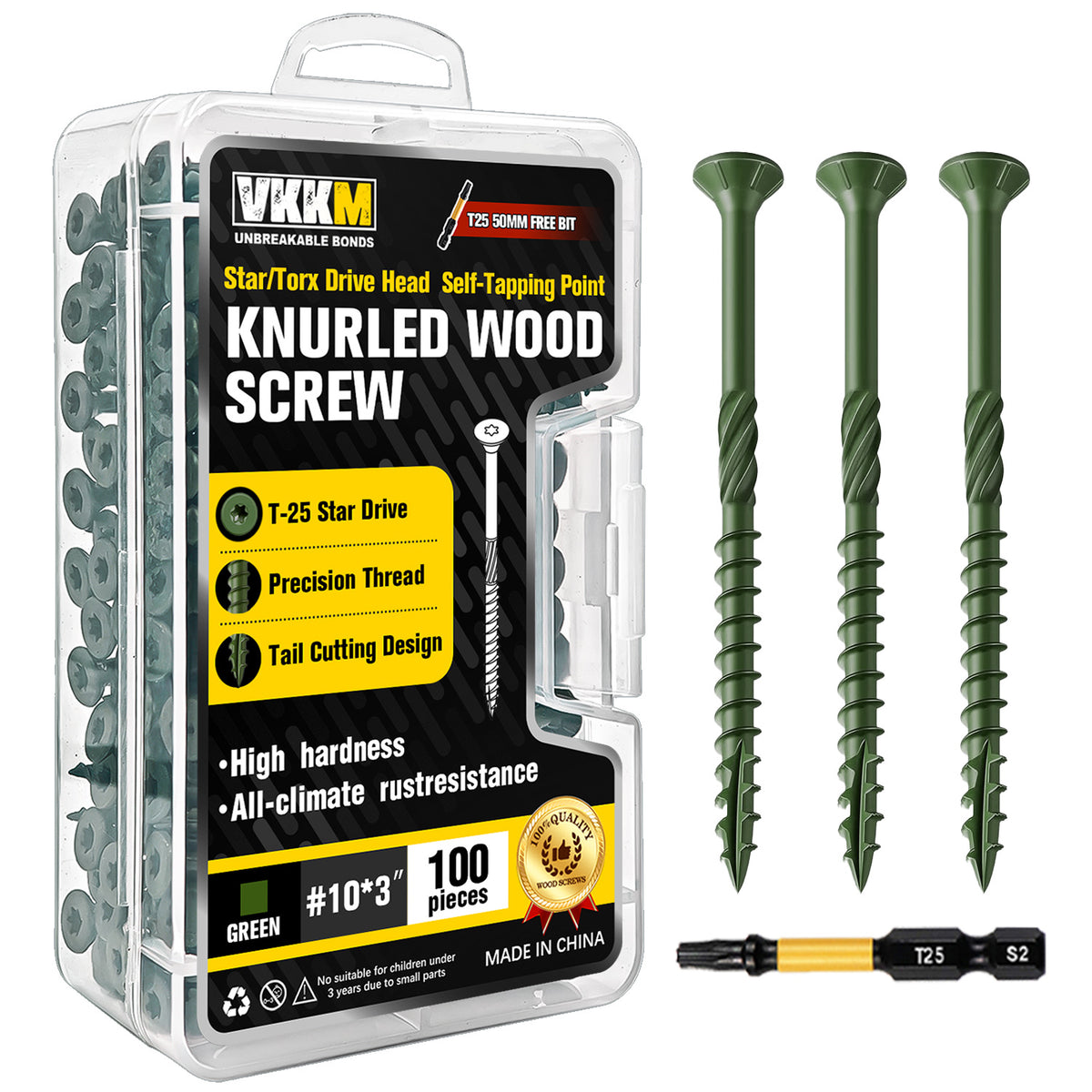 VKKM Green Knurled Wood Screws - T25 Star Drive with Free Bit - image 5