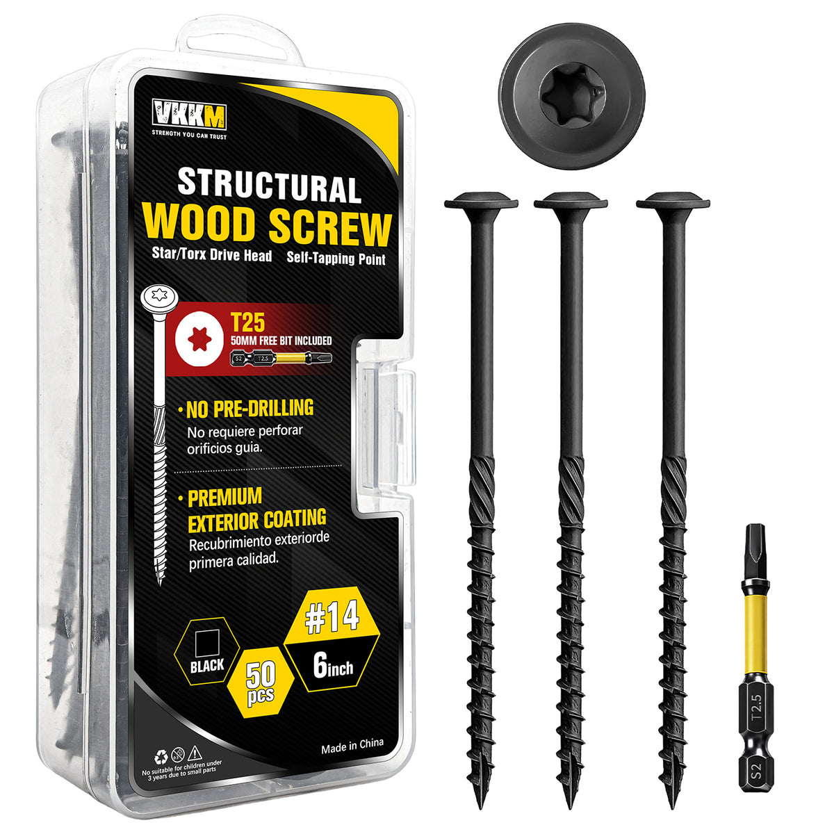 VKKM Black Structural Wood Screws - T30 Torx Flat Head - #14 x 3-6 inch Sizes - Free Bit - image 4