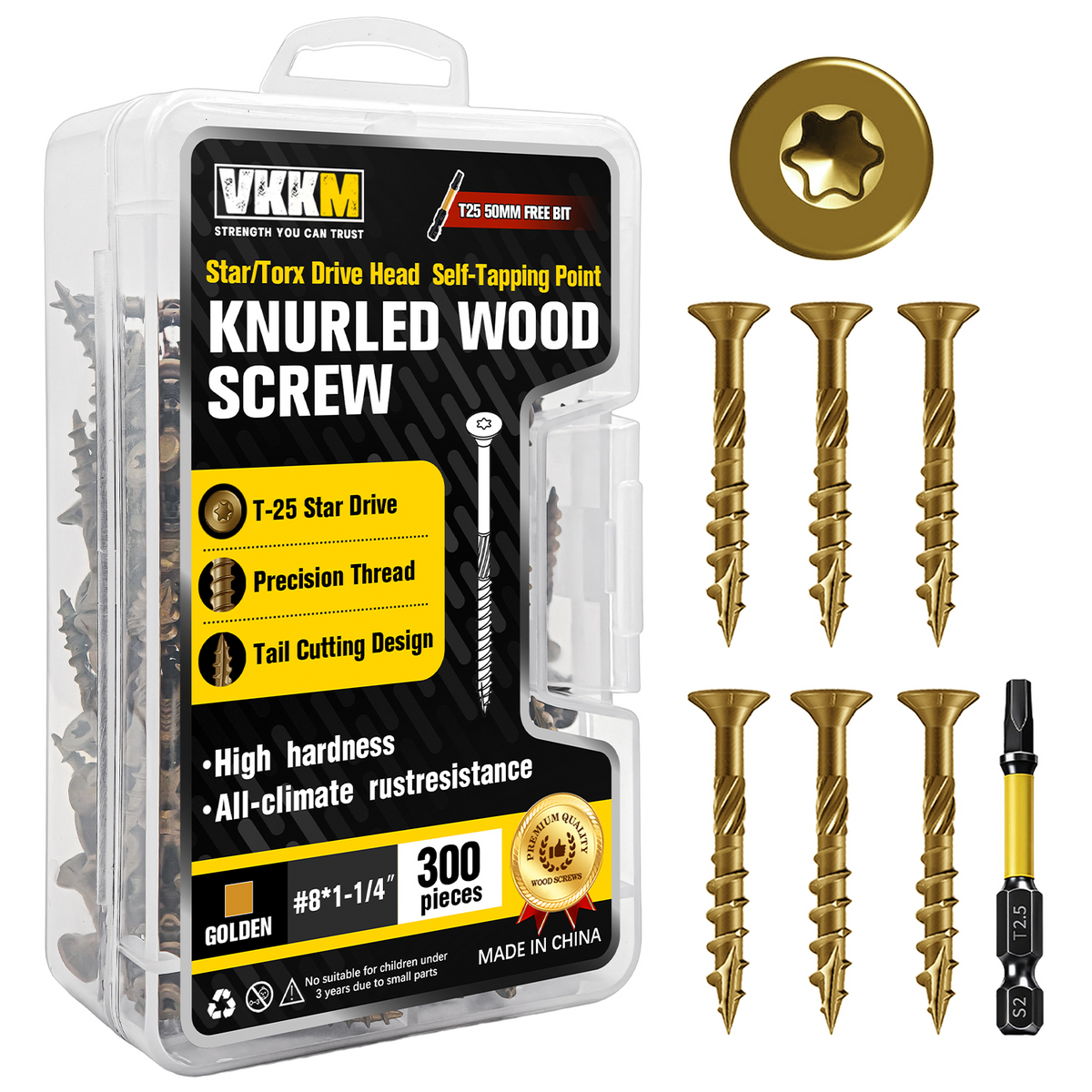 VKKM Golden Knurled Wood Screws - T25 Star Drive with Free Bit - image 2
