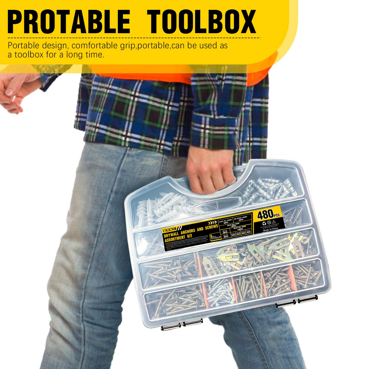 VKKM 480Pcs Drywall Anchors and Screws Kit - Self‑Drilling Wall Plug Assortment - image 7