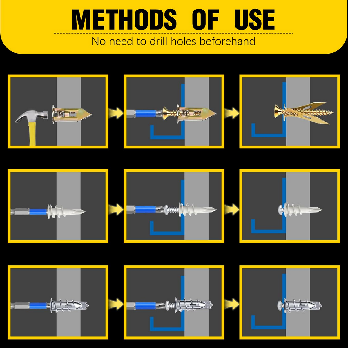 VKKM 480Pcs Drywall Anchors and Screws Kit - Self‑Drilling Wall Plug Assortment - image 5