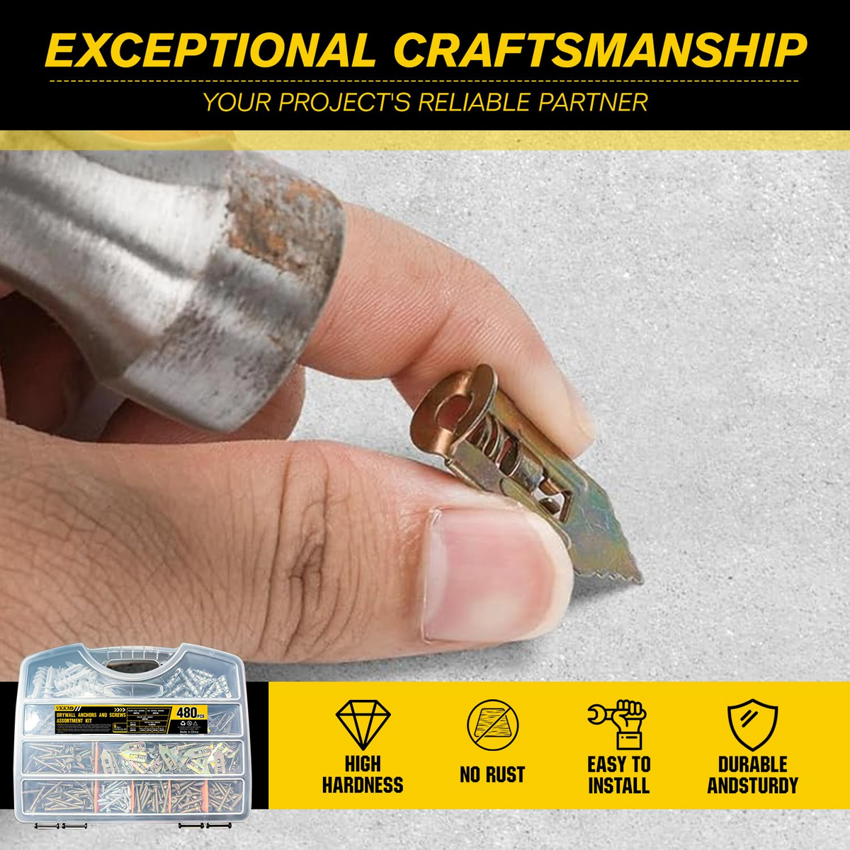 VKKM 480Pcs Drywall Anchors and Screws Kit - Self‑Drilling Wall Plug Assortment - image 3