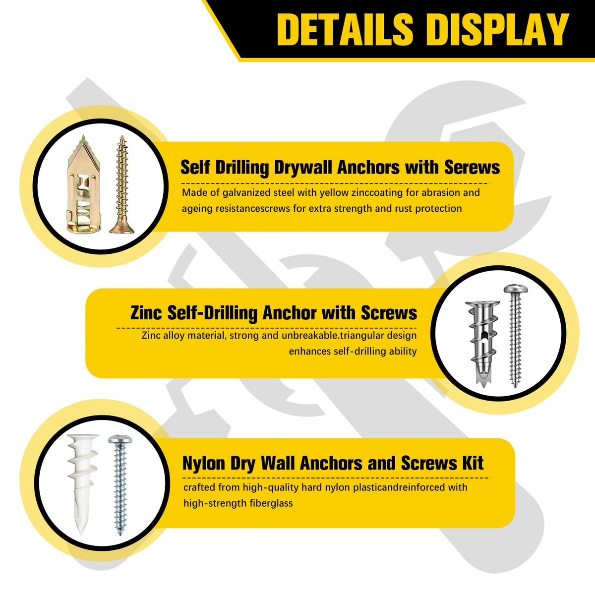 VKKM 480Pcs Drywall Anchors and Screws Kit - Self‑Drilling Wall Plug Assortment - image 6