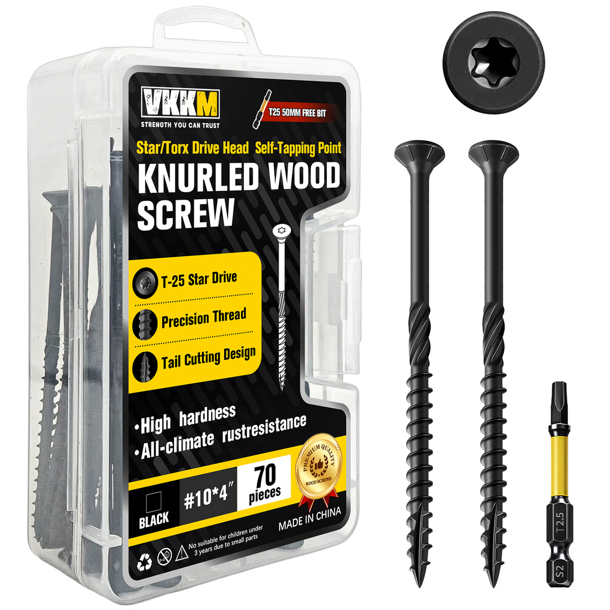 VKKM Black Knurled Wood Screws - T25 Star Drive with Free Bit - image 9