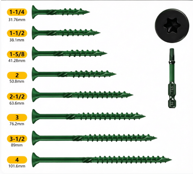 VKKM Green Knurled Wood Screws - T25 Star Drive with Free Bit - image 8