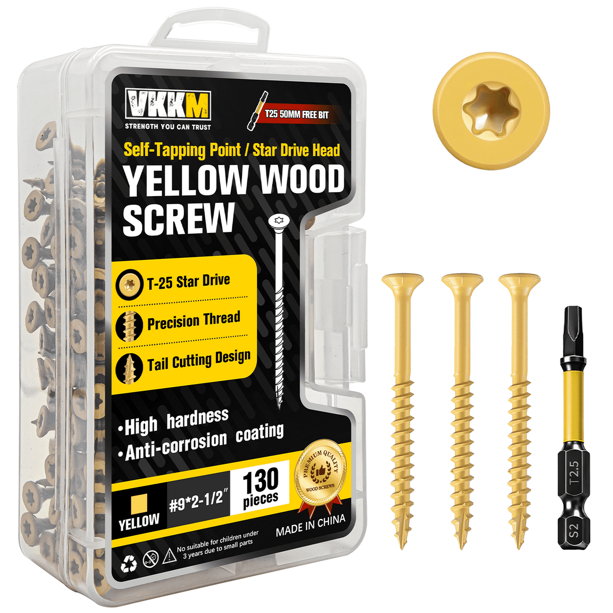 VKKM Yellow Wood Screws - T25 Star Drive with Free Bit - image 8