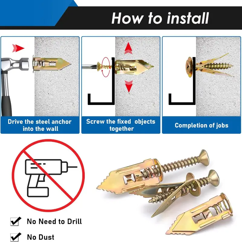 VKKM 480Pcs Hollow Wall Anchors & Screws Kit 6 Sizes Drywall Fastener Set - image 5