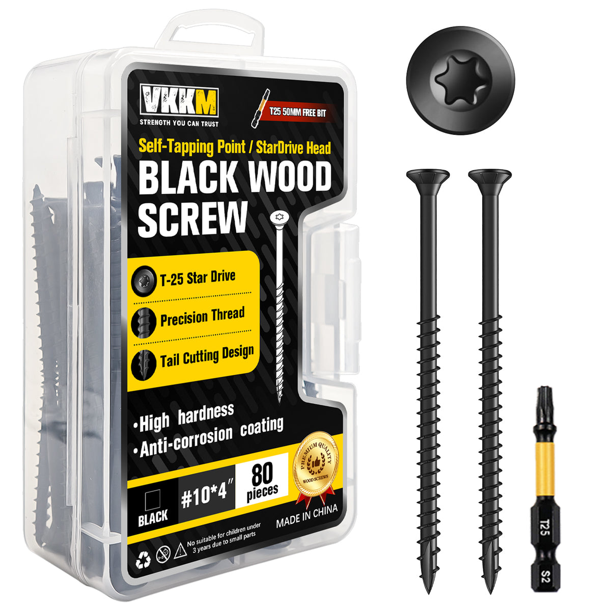 VKKM Black Wood Screws - T25 Star Drive with Free Bit - image 10