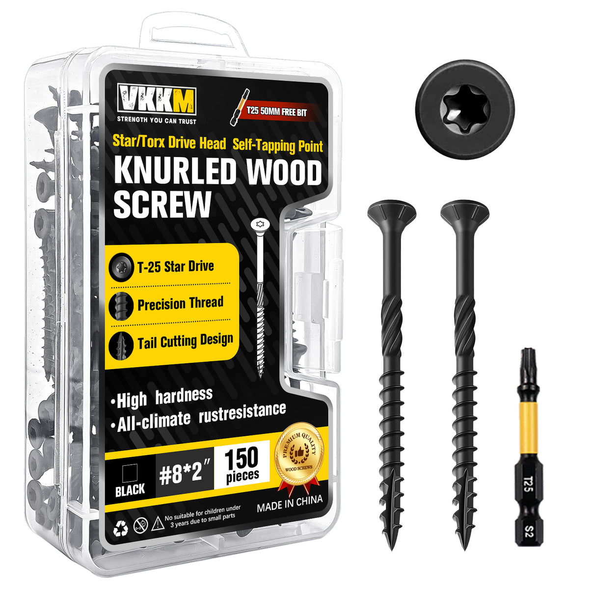 VKKM Black Knurled Wood Screws - T25 Star Drive with Free Bit - image 4