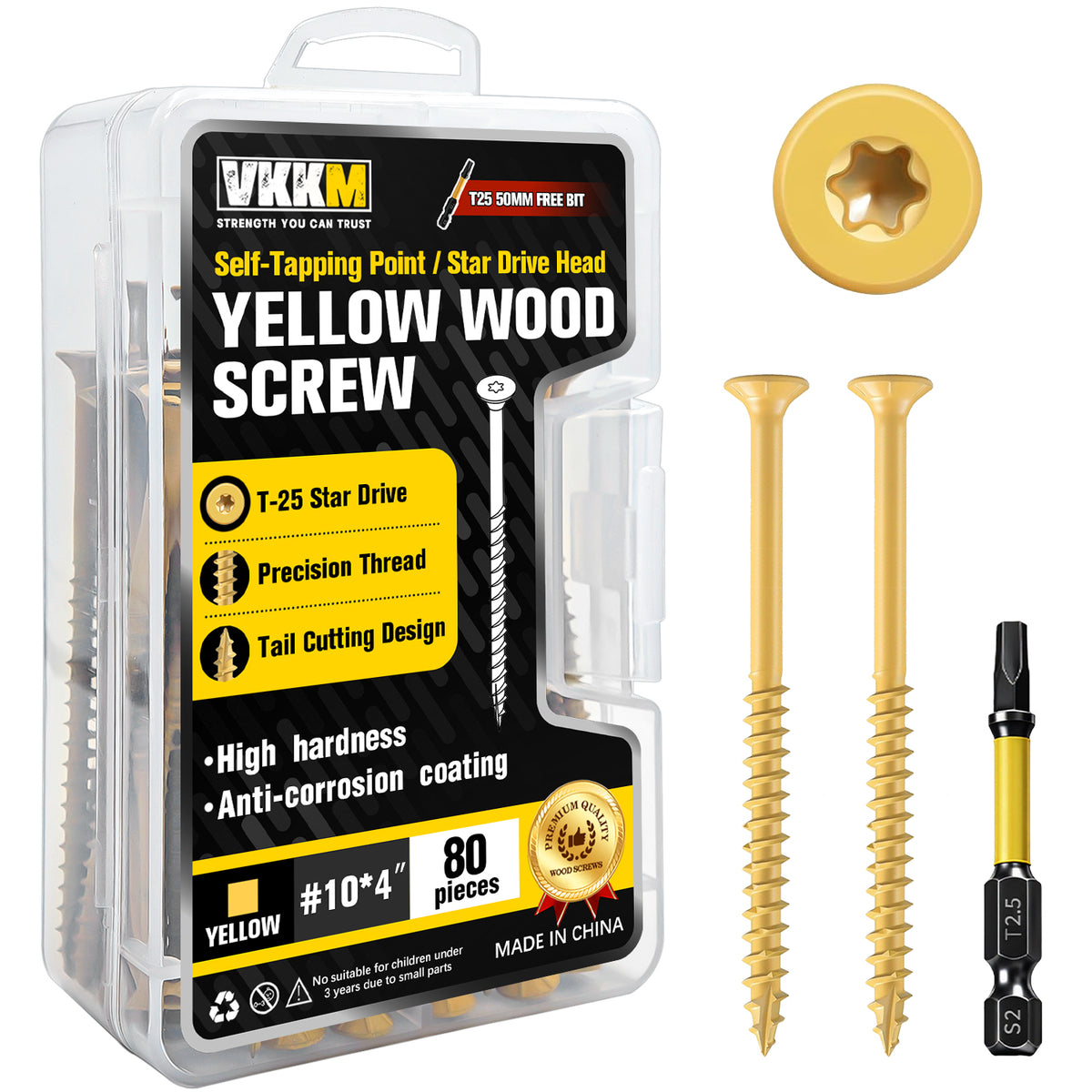 VKKM Yellow Wood Screws - T25 Star Drive with Free Bit - image 13