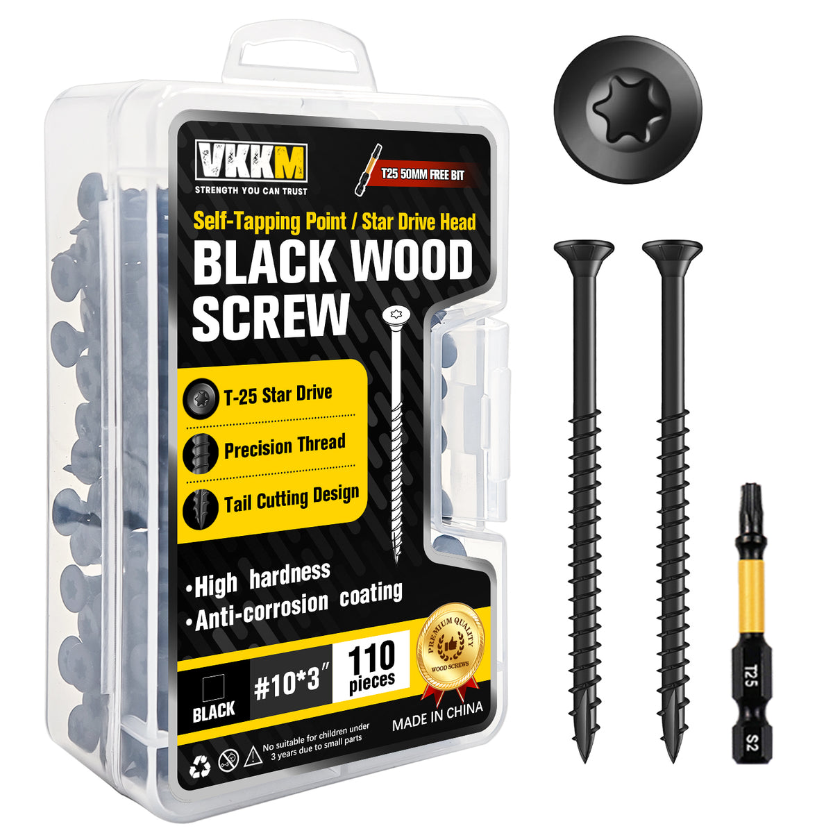VKKM Black Wood Screws - T25 Star Drive with Free Bit - image 8