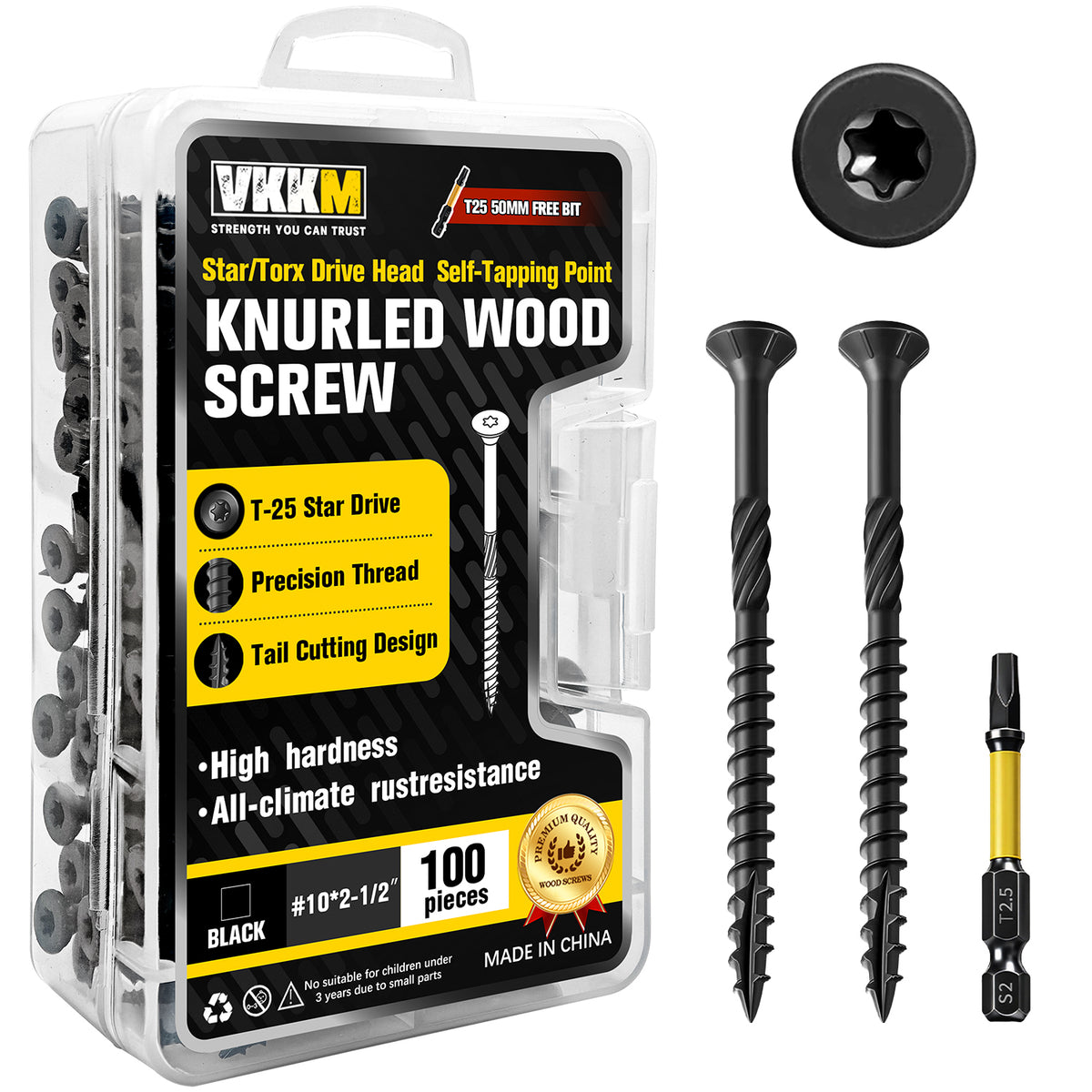 VKKM Black Knurled Wood Screws - T25 Star Drive with Free Bit - image 6