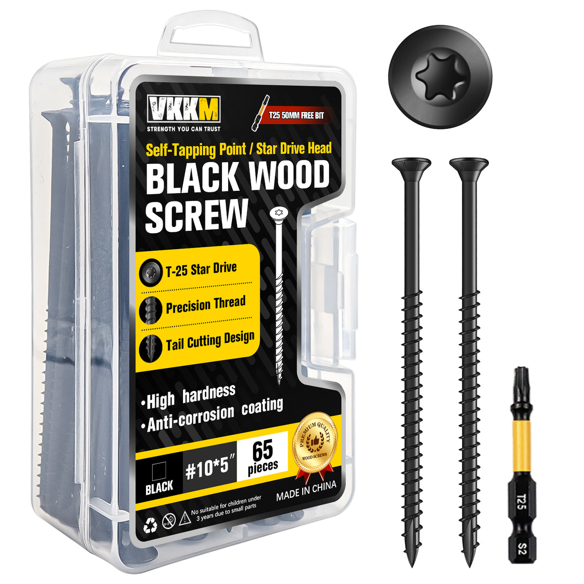 VKKM Black Wood Screws - T25 Star Drive with Free Bit - image 11