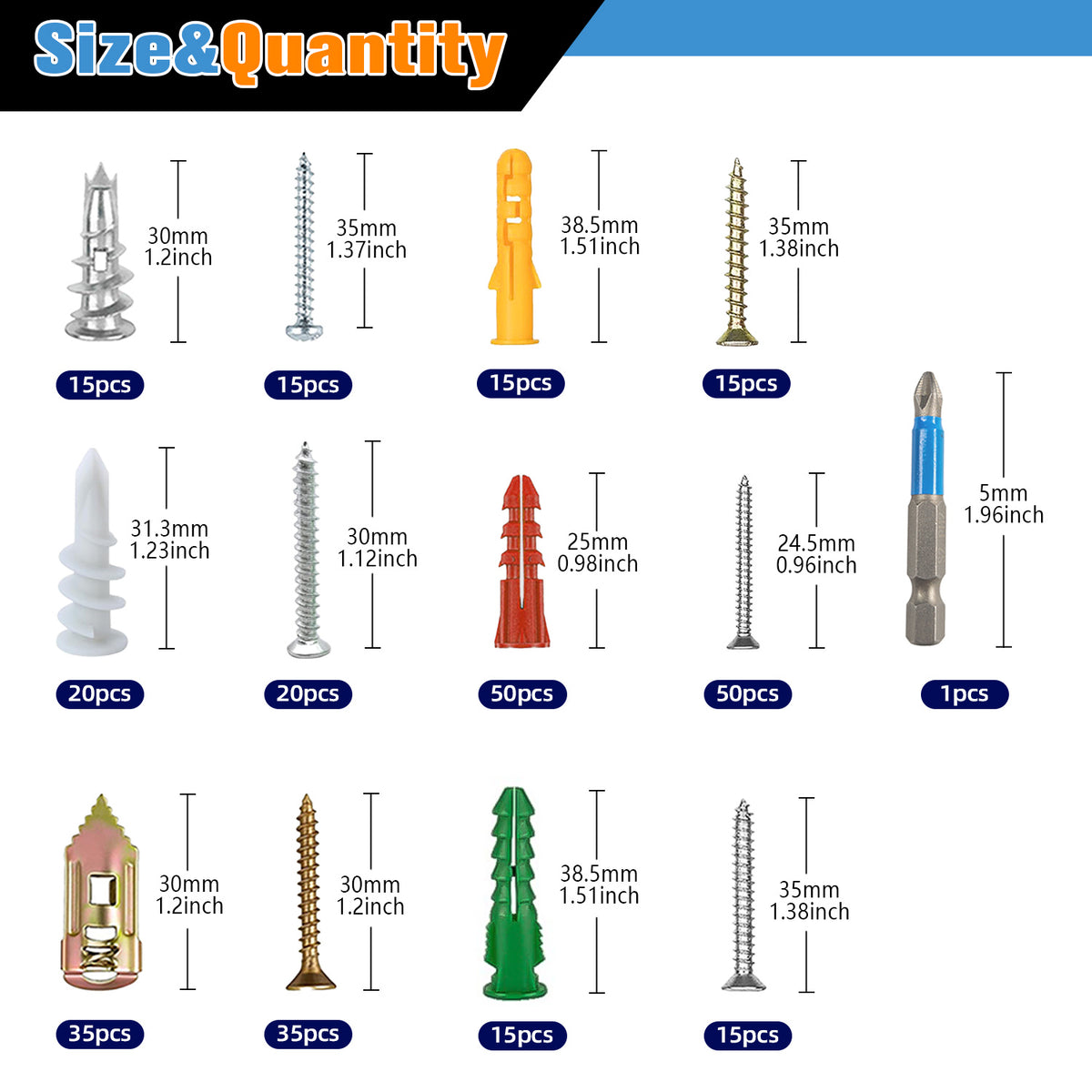 VKKM Drywall Anchors and Screws Assortment Kit - 300 Pack - image 3