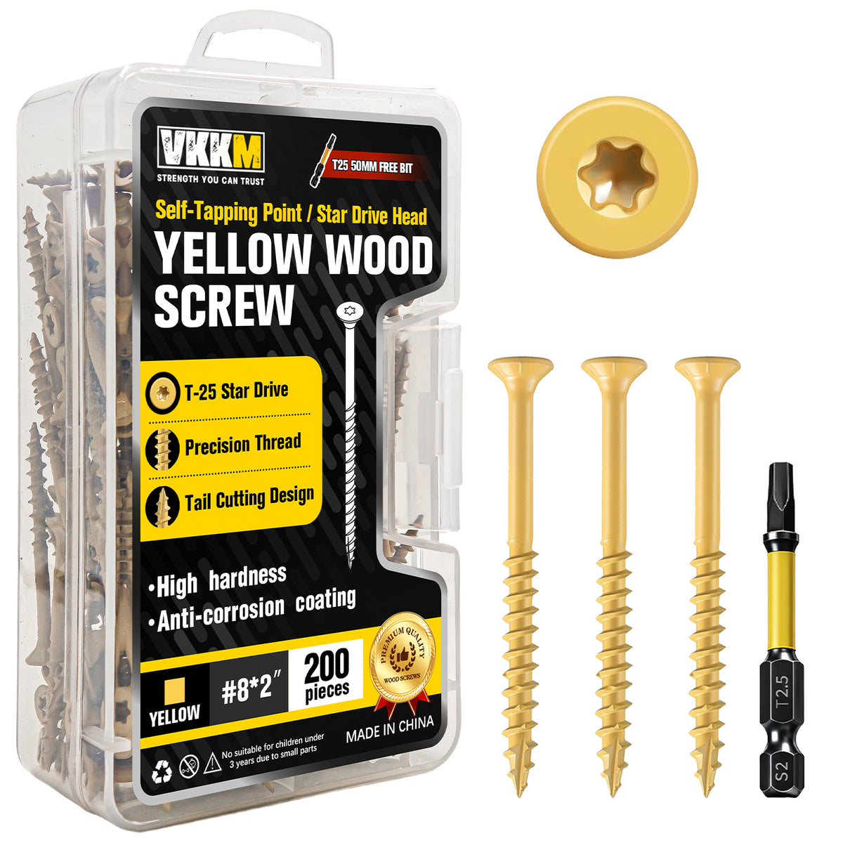VKKM Yellow Wood Screws - T25 Star Drive with Free Bit - image 5