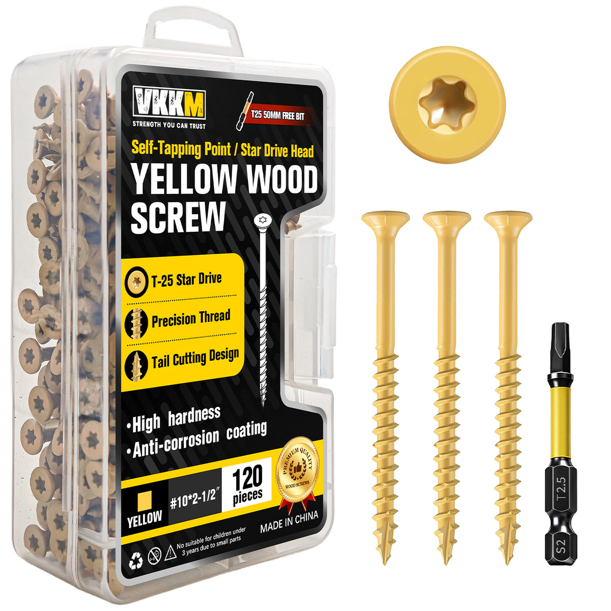 VKKM Yellow Wood Screws - T25 Star Drive with Free Bit - image 10