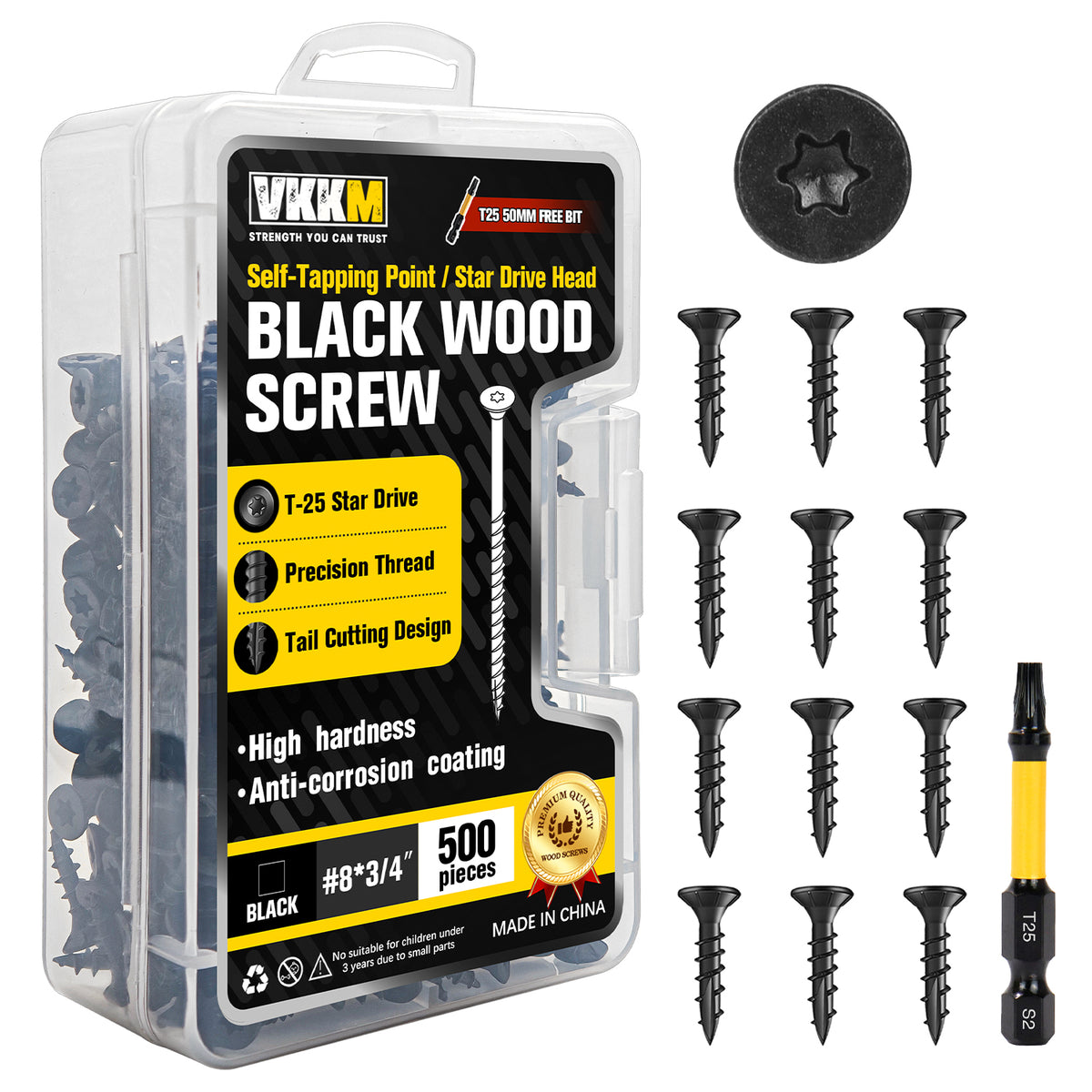 VKKM Black Wood Screws - T25 Star Drive with Free Bit - image 6