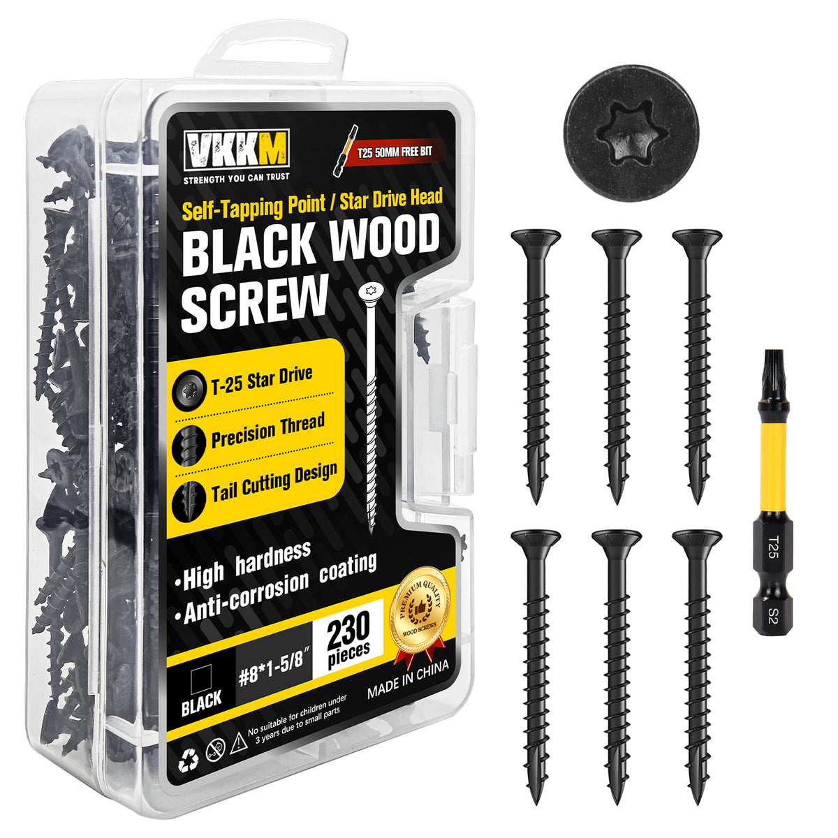 VKKM Black Wood Screws - T25 Star Drive with Free Bit - image 4