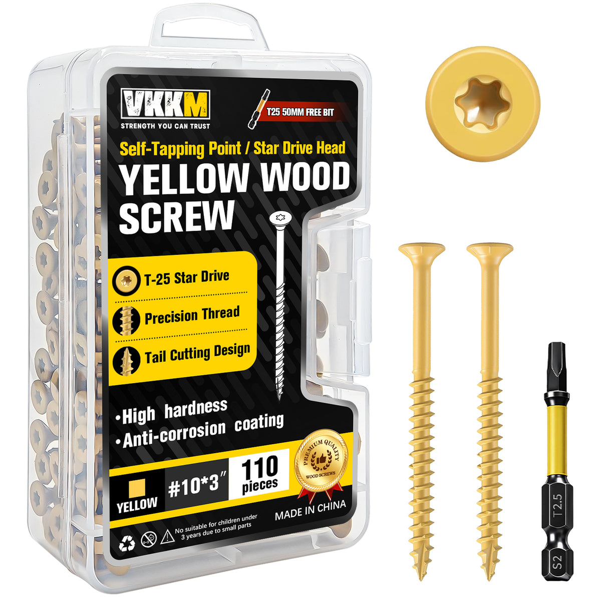 VKKM Yellow Wood Screws - T25 Star Drive with Free Bit - image 11