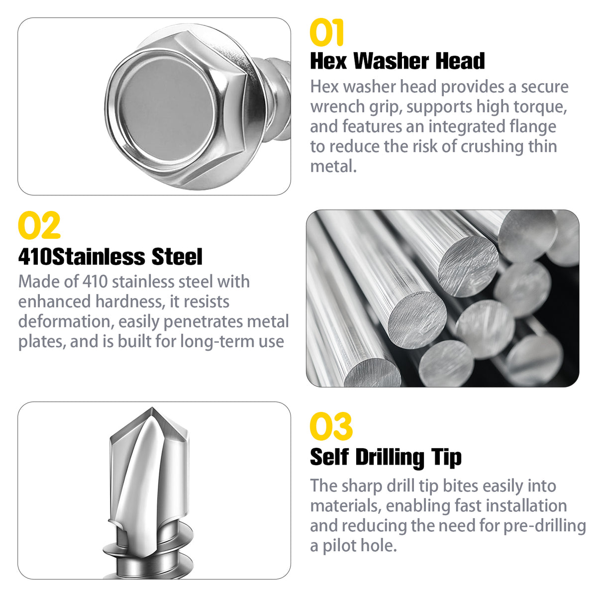 VKKM 410 Stainless Steel TEK Screws - Hex Washer Head Self‑Drilling Screws - image 10