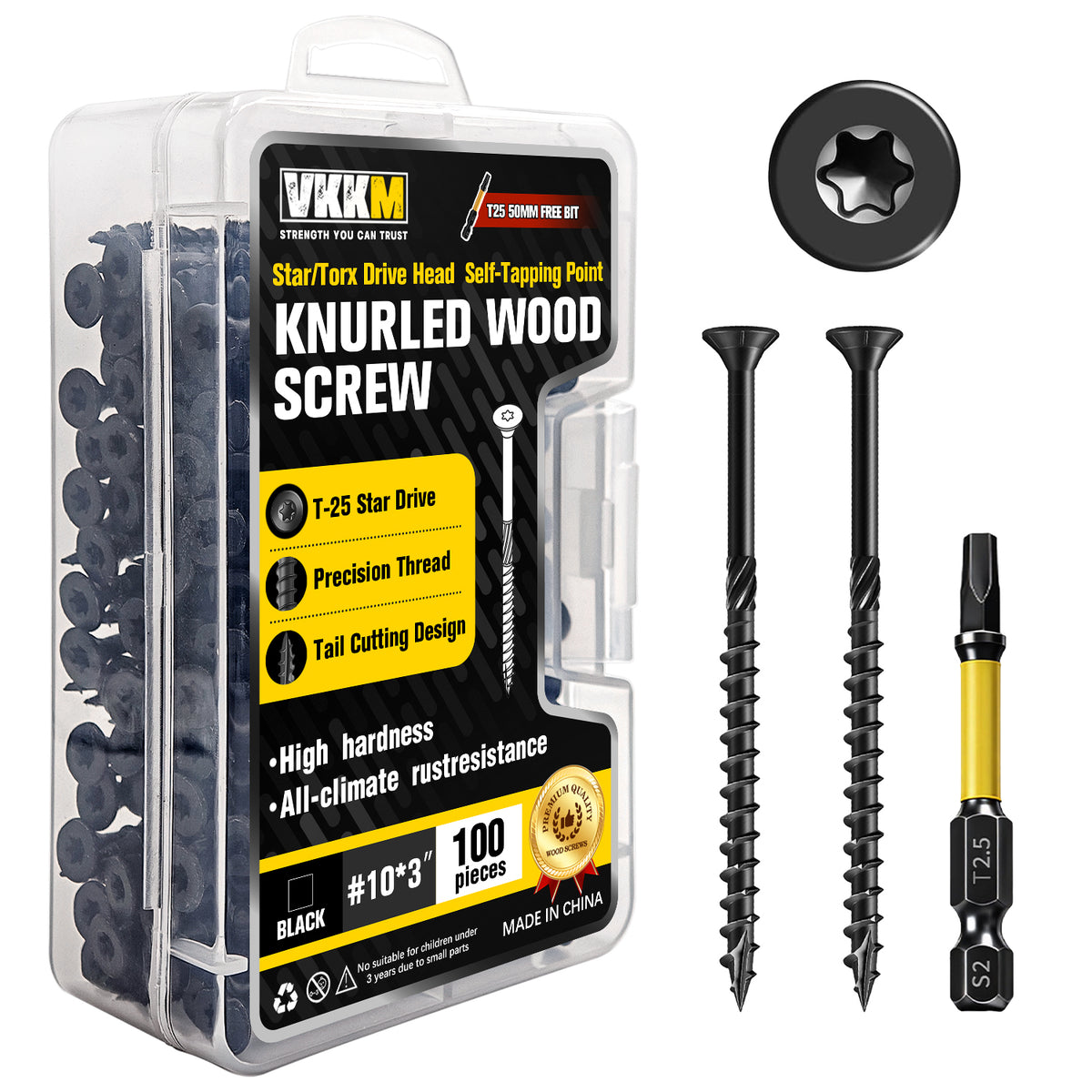 VKKM Black Knurled Wood Screws - T25 Star Drive with Free Bit - image 7