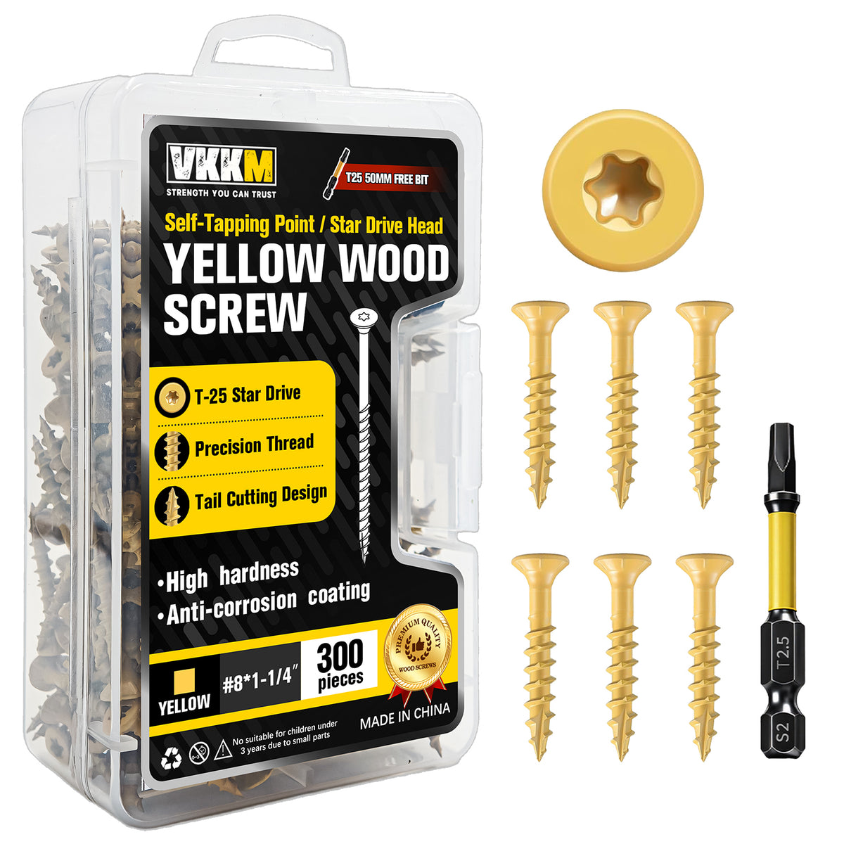 VKKM Yellow Wood Screws - T25 Star Drive with Free Bit - image 3