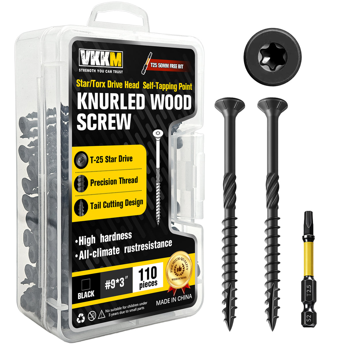 VKKM Black Knurled Wood Screws - T25 Star Drive with Free Bit - image 5
