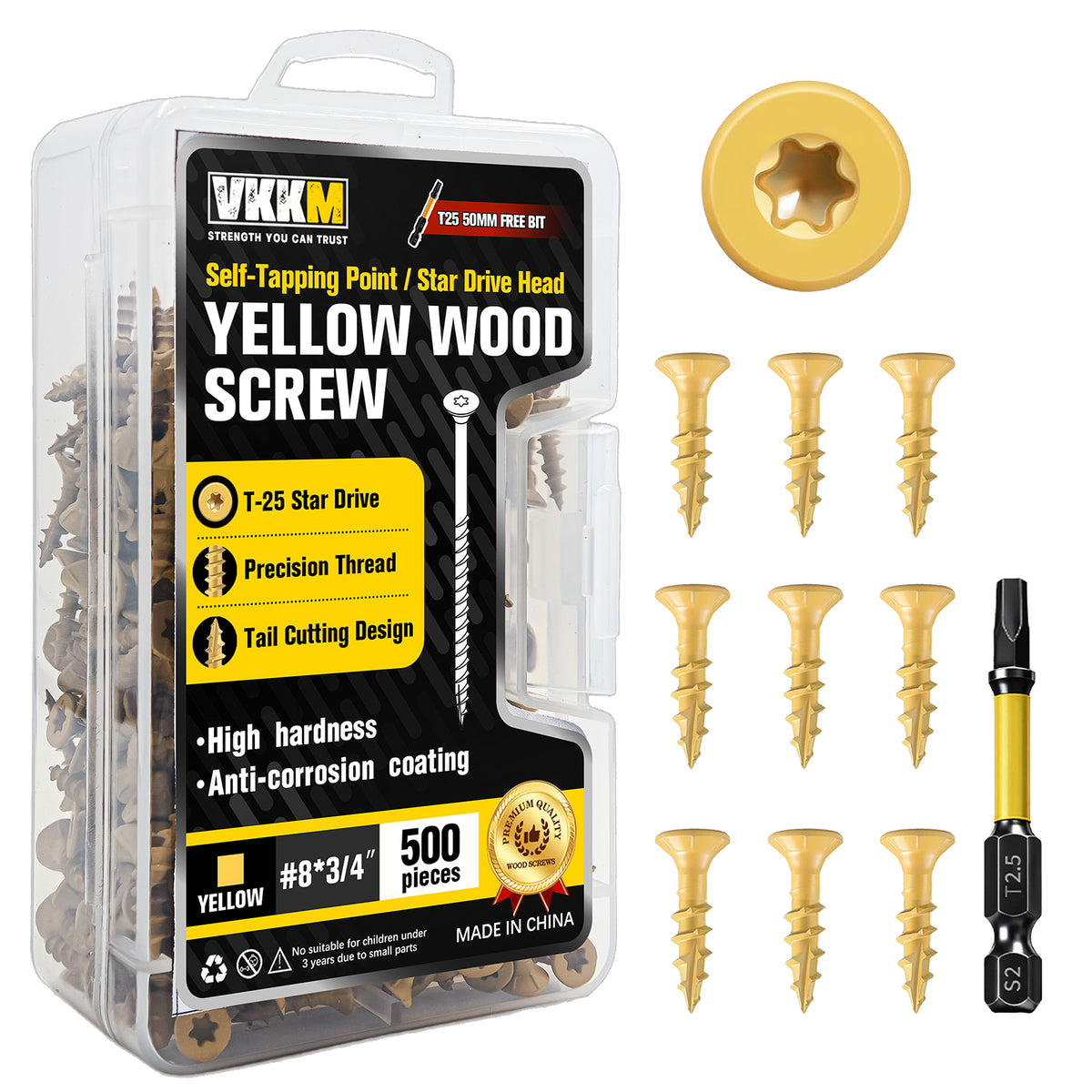 VKKM Yellow Wood Screws - T25 Star Drive with Free Bit - image 7