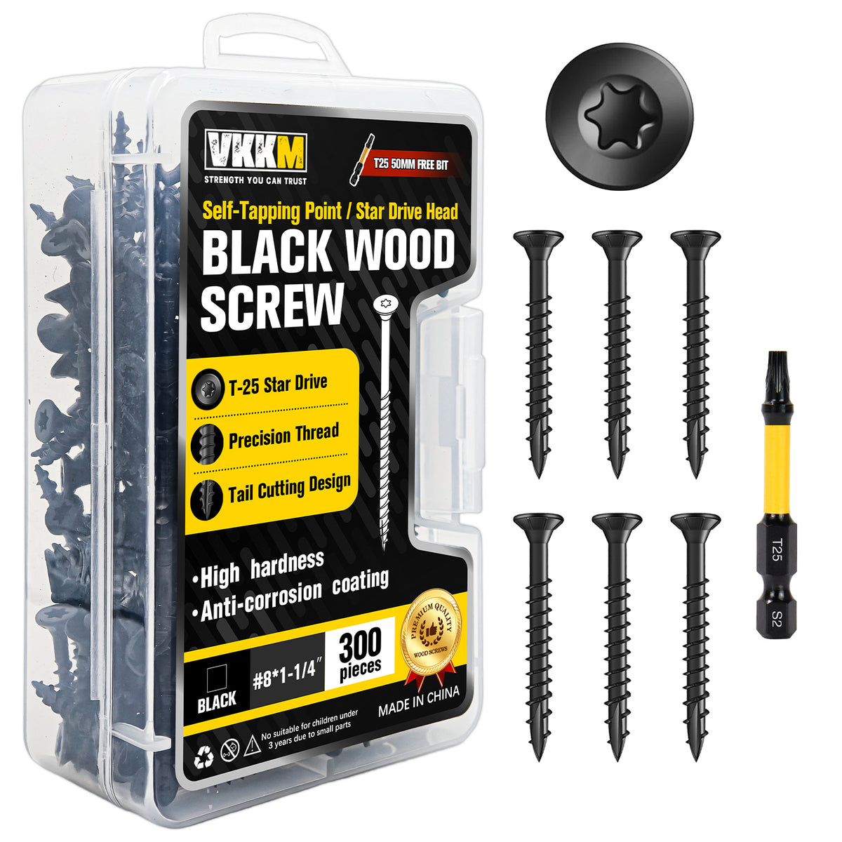 VKKM Black Wood Screws - T25 Star Drive with Free Bit - image 3