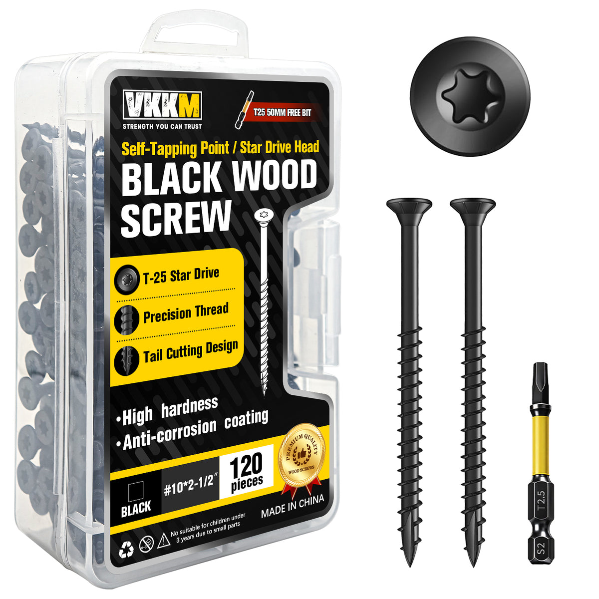VKKM Black Wood Screws - T25 Star Drive with Free Bit - image 7