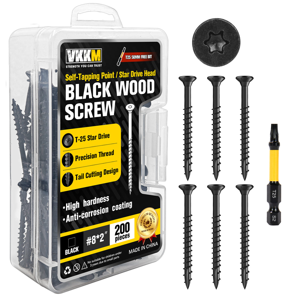 VKKM Black Wood Screws - T25 Star Drive with Free Bit - image 5
