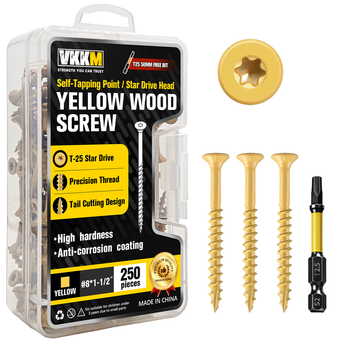 VKKM Yellow Wood Screws - T25 Star Drive with Free Bit - image 2