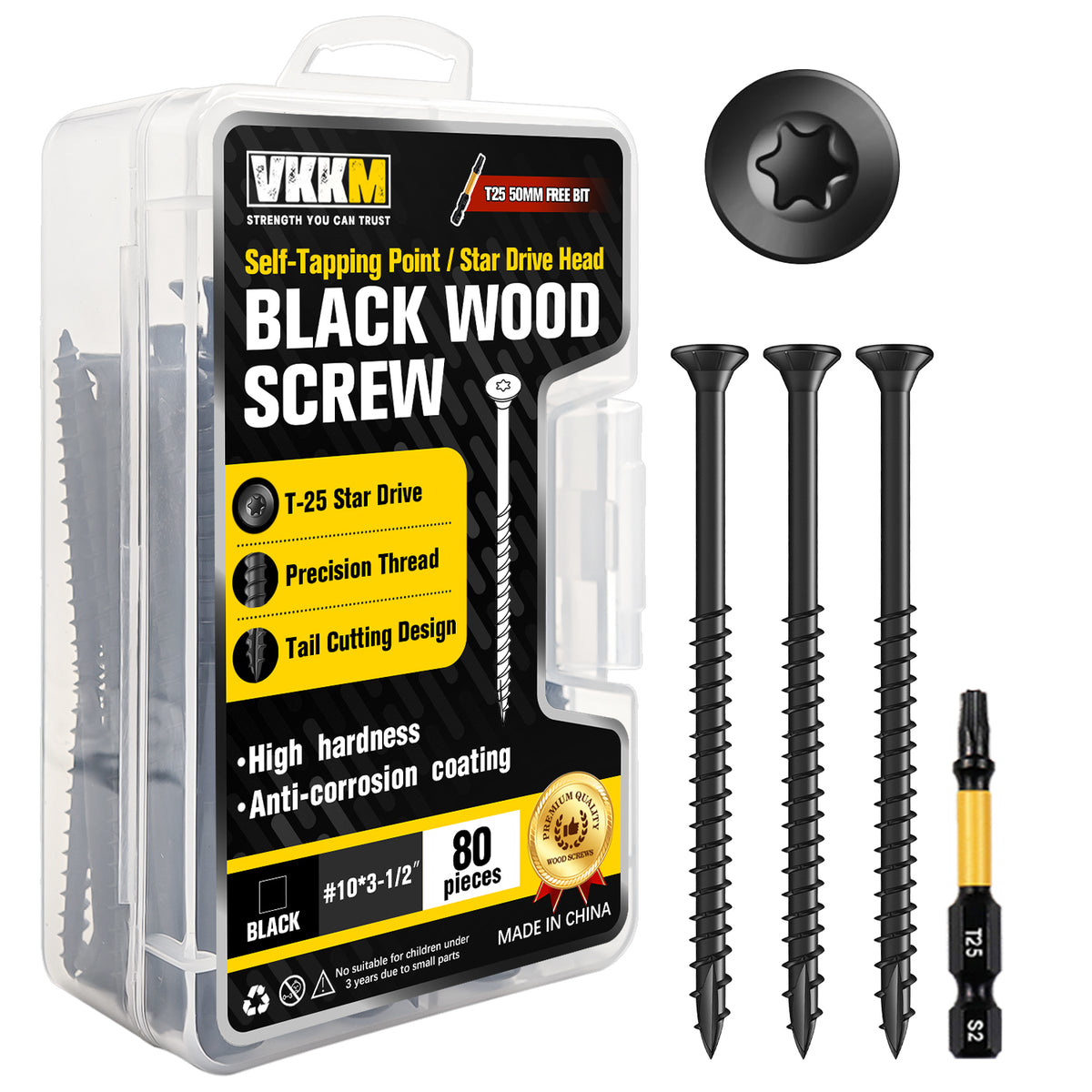 VKKM Black Wood Screws - T25 Star Drive with Free Bit - image 9