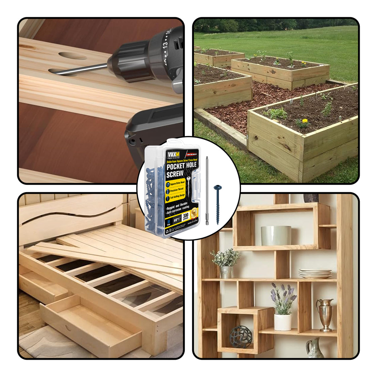 VKKM Blue Pocket Hole Wood Screws - Square Drive Truss Head with Free Bit - image 11