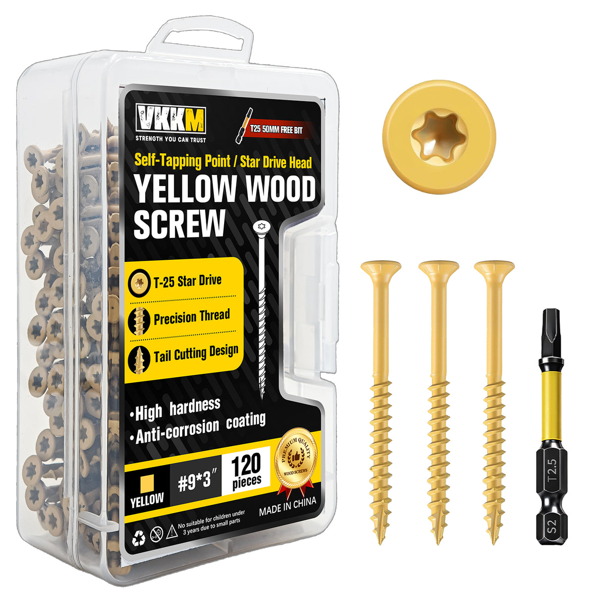 VKKM Yellow Wood Screws - T25 Star Drive with Free Bit - image 9