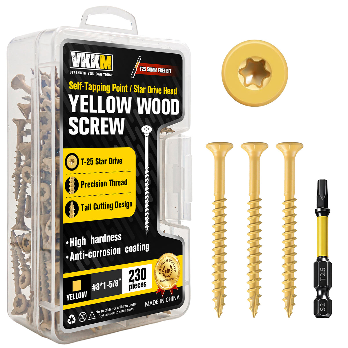 VKKM Yellow Wood Screws - T25 Star Drive with Free Bit - image 4