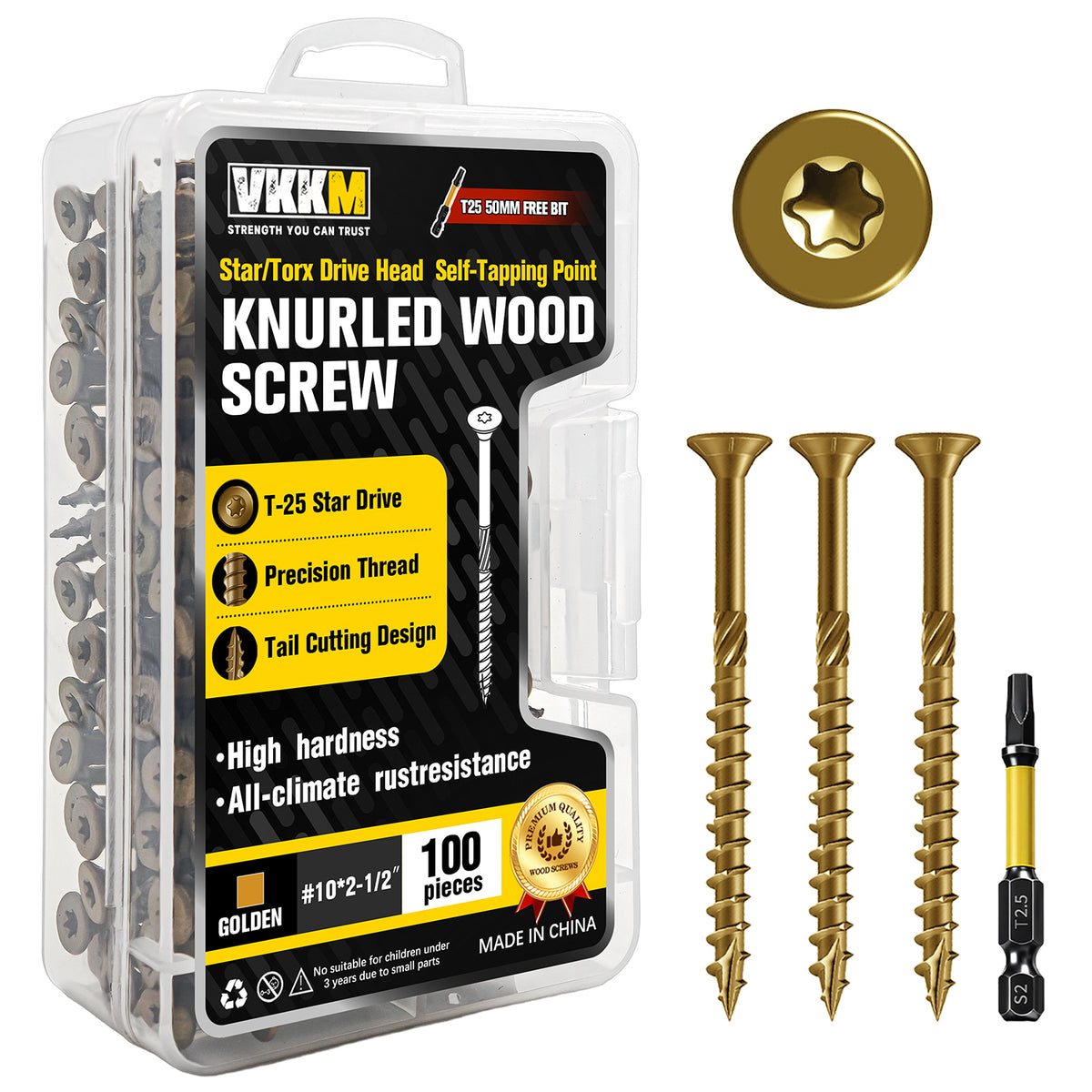 VKKM Golden Knurled Wood Screws - T25 Star Drive with Free Bit - image 7