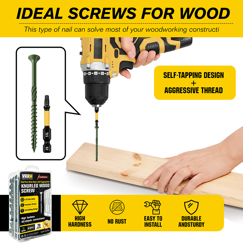 VKKM Green Knurled Wood Screws - T25 Star Drive with Free Bit - image 9