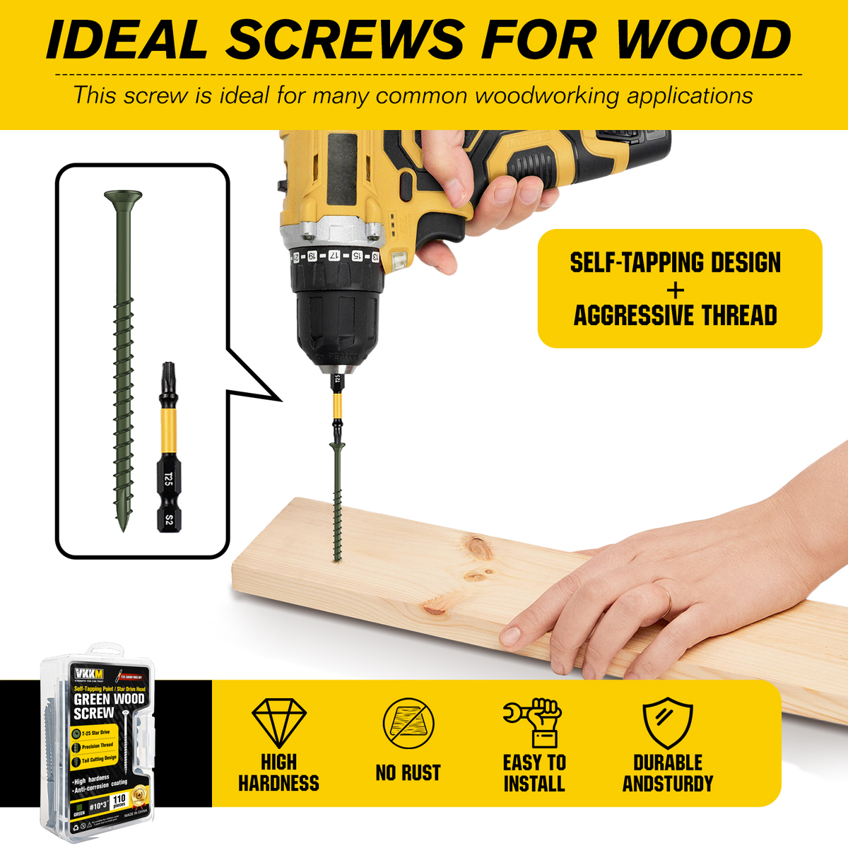 VKKM Green Wood Screws - T25 Star Drive with Free Bit - image 9
