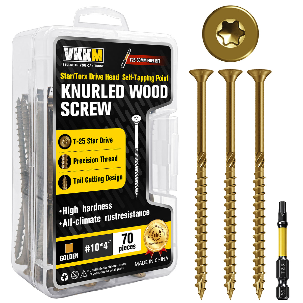 VKKM Golden Knurled Wood Screws - T25 Star Drive with Free Bit - image 10