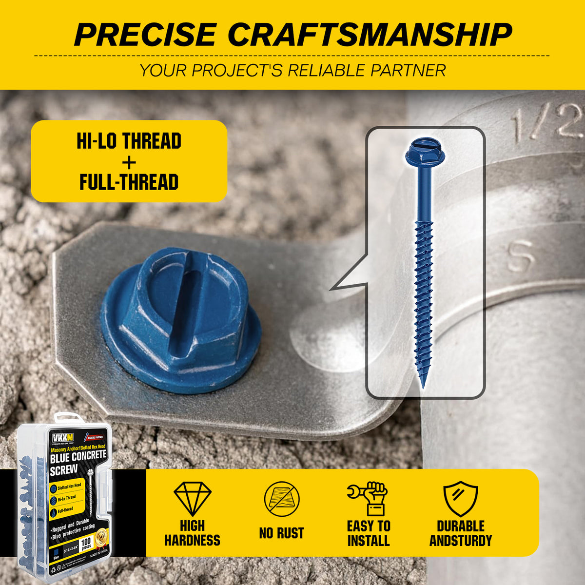 VKKM Slotted Hex Head Concrete Screws - Blue Coated Hi‑Lo Thread - Masonry Fasteners for Concrete & Brick - image 7